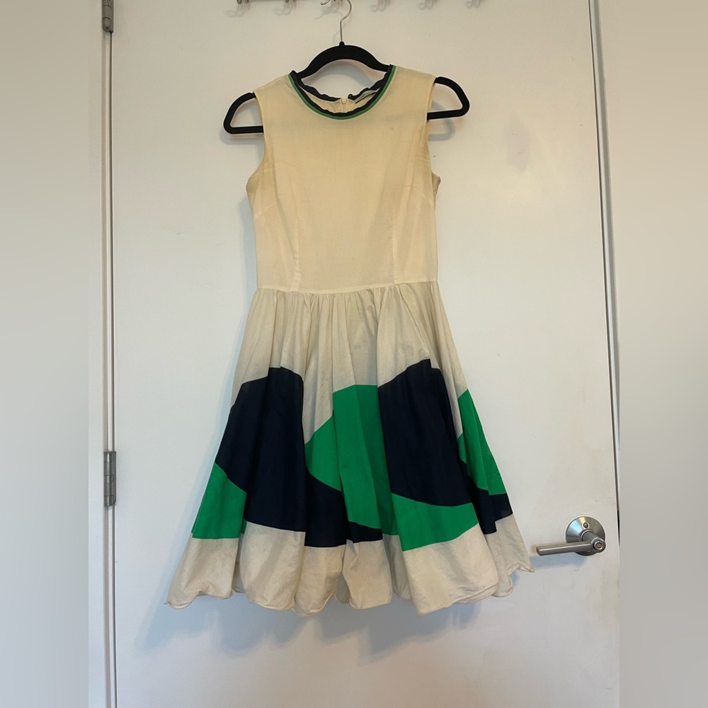 Blumarine Midi Dress in Cream, Green, and Black